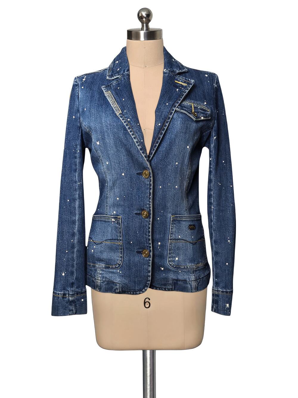 PEPE London Vintage Y2K 90's Paint Splatter Preppy Denim Jean Blazer Jacket M
